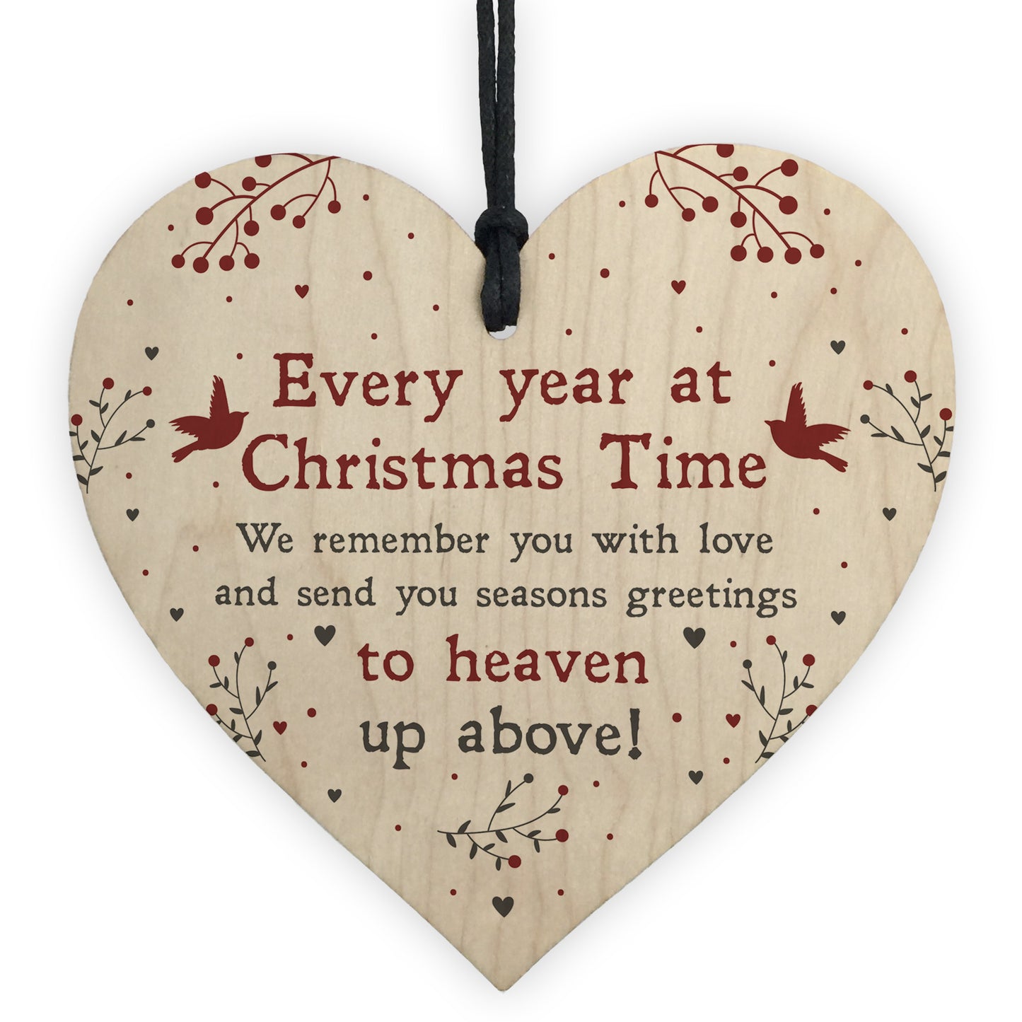 Christmas Memorial Bauble Hanging Wood Heart Memorial Sign