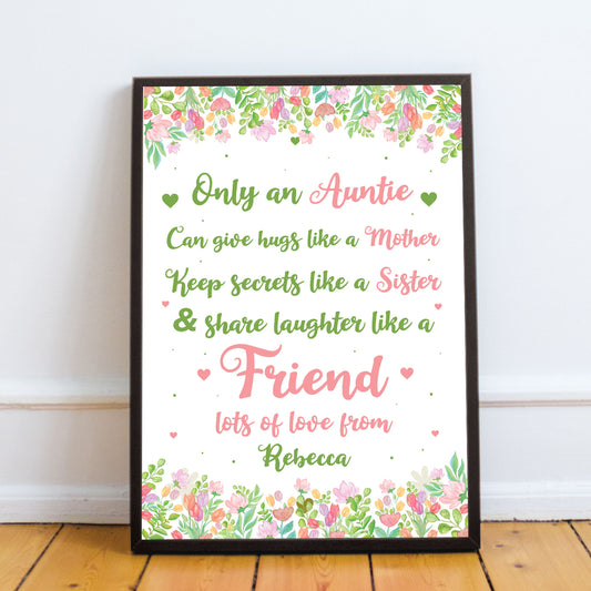 Auntie Poem Print Christmas Birthday Gift Auntie Personalised