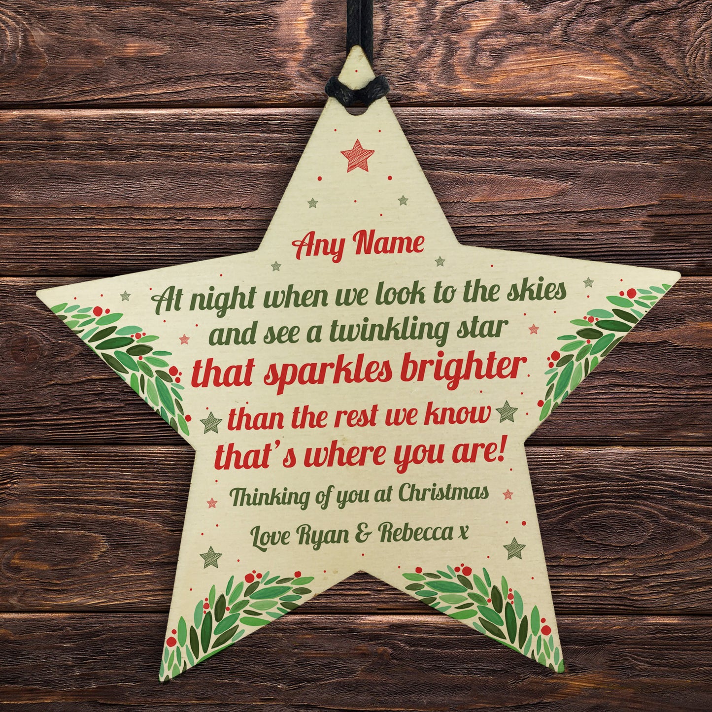 Personalised Christmas Star Tree Bauble Decoration Memorial Gift