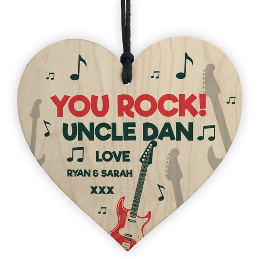 Novelty Gift For Uncle Birthday YOU ROCK Wood Heart Personalised