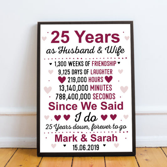 25th Anniversary Gift Personalised 25th Anniversary Husband Wife