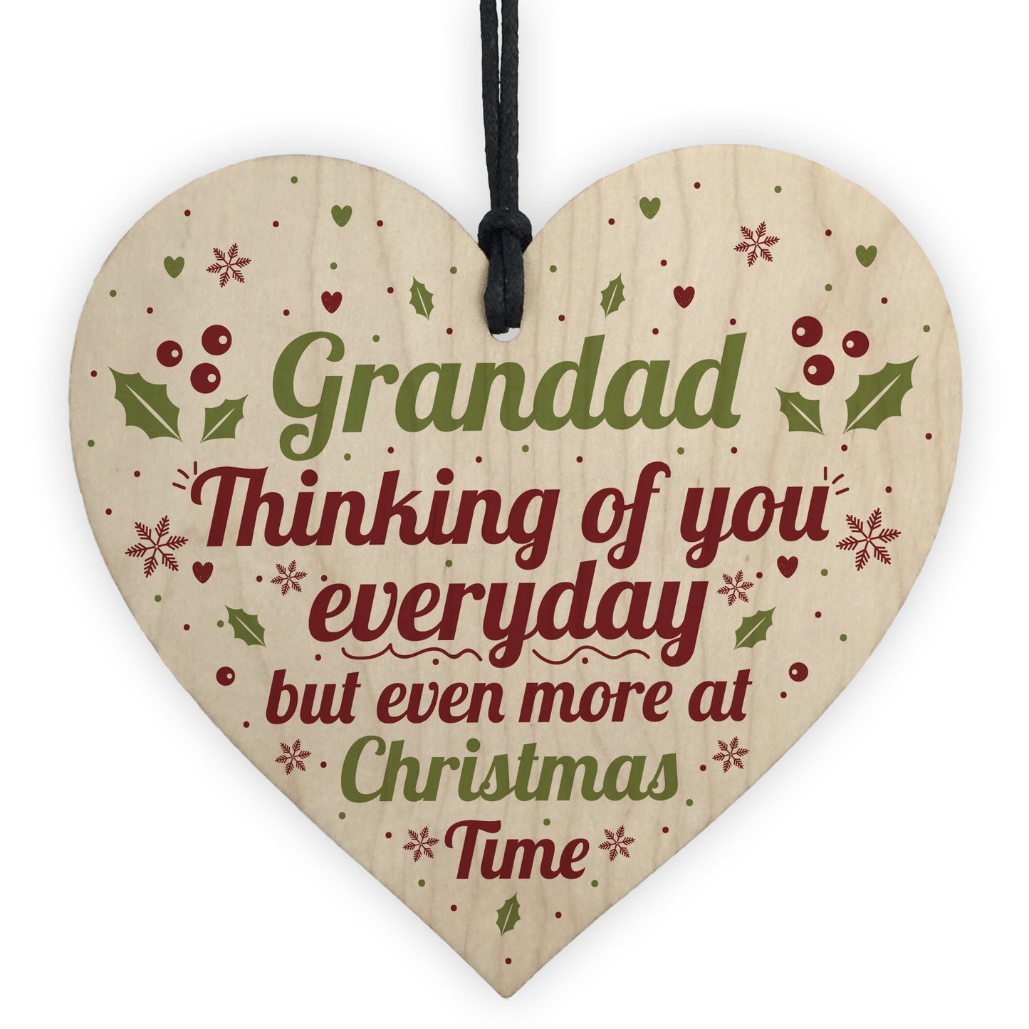 GRANDAD Memorial Christmas Bauble Wooden Heart Plaque Xmas