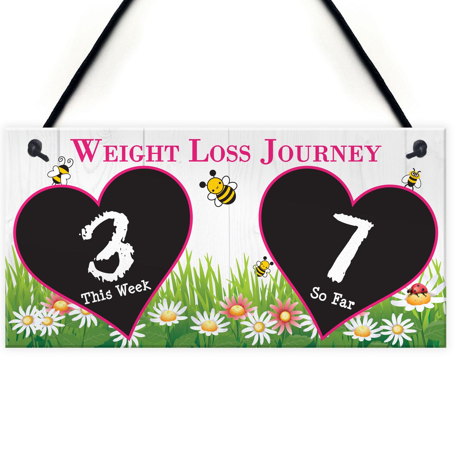 Weight Loss Tracker Chalkboard Bees Journey Hanging Plaque