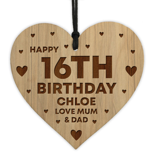 16th Birthday Gift For Daughter Wood Heart Personalised Friend