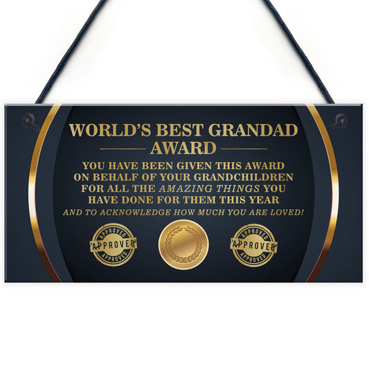 BEST GRANDAD AWARD Grandad Sign Fathers Day Gift From Grandchild