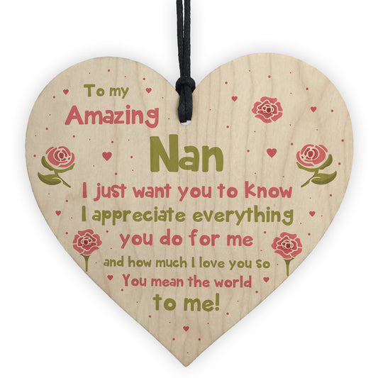 Thank You Gift For Your Nan Wood Heart Nan Birthday Mothers Day
