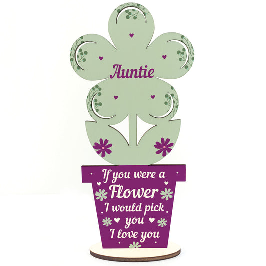 Auntie Birthday Christmas Gift Wooden Flower Auntie Niece Nephew