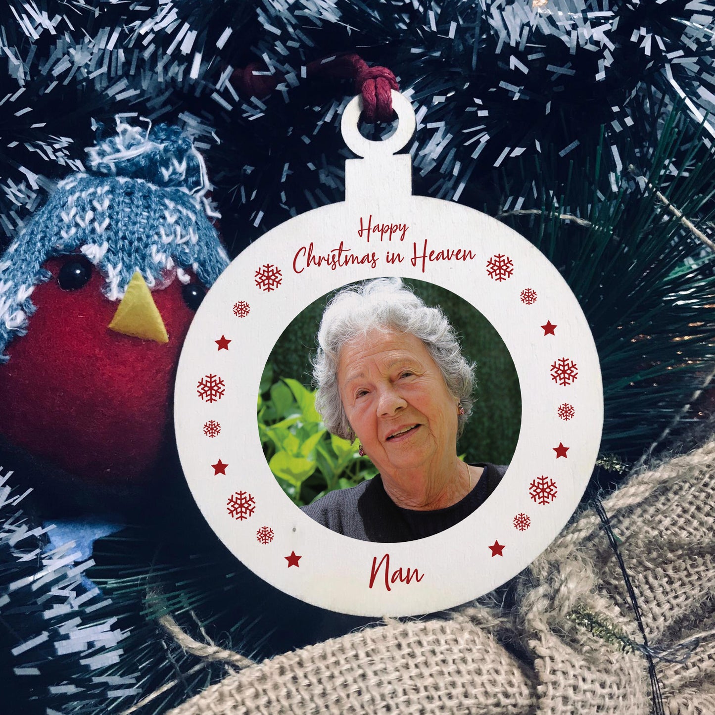 Personalised Christmas In Heaven Hanging Tree Bauble Mum Dad – Red