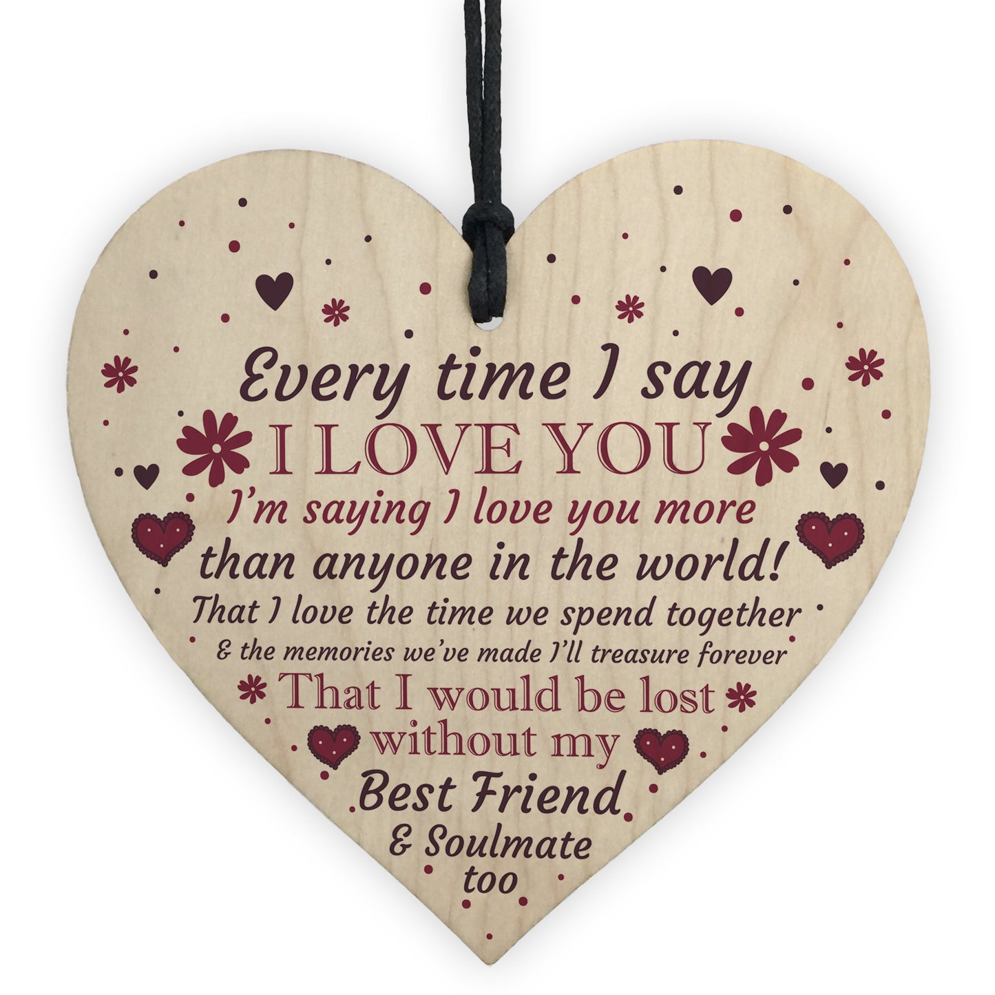 Soulmate Anniversary Gift Wood Heart Plaque Valentines Birthday