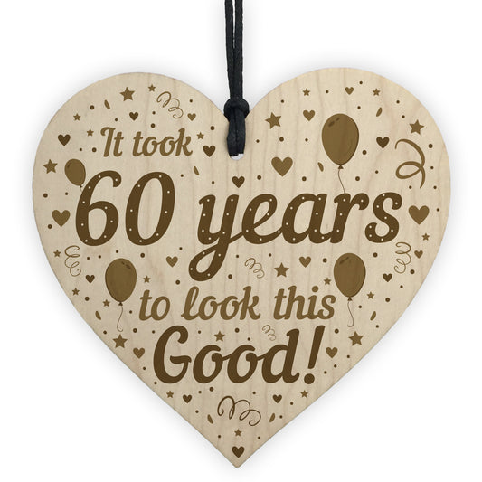 Funny 60th Birthday Gifts For Women Men Wooden Heart 60th
