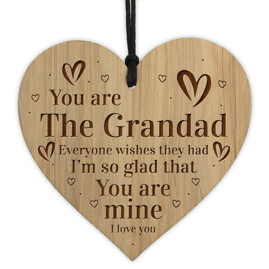 Grandad Gift Engraved Wood Oak Heart Gift For Him Birthday Gift