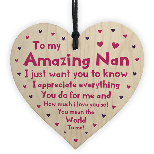 Amazing Nan Mothers Day Birthday Gift For Her Wooden Heart Gift