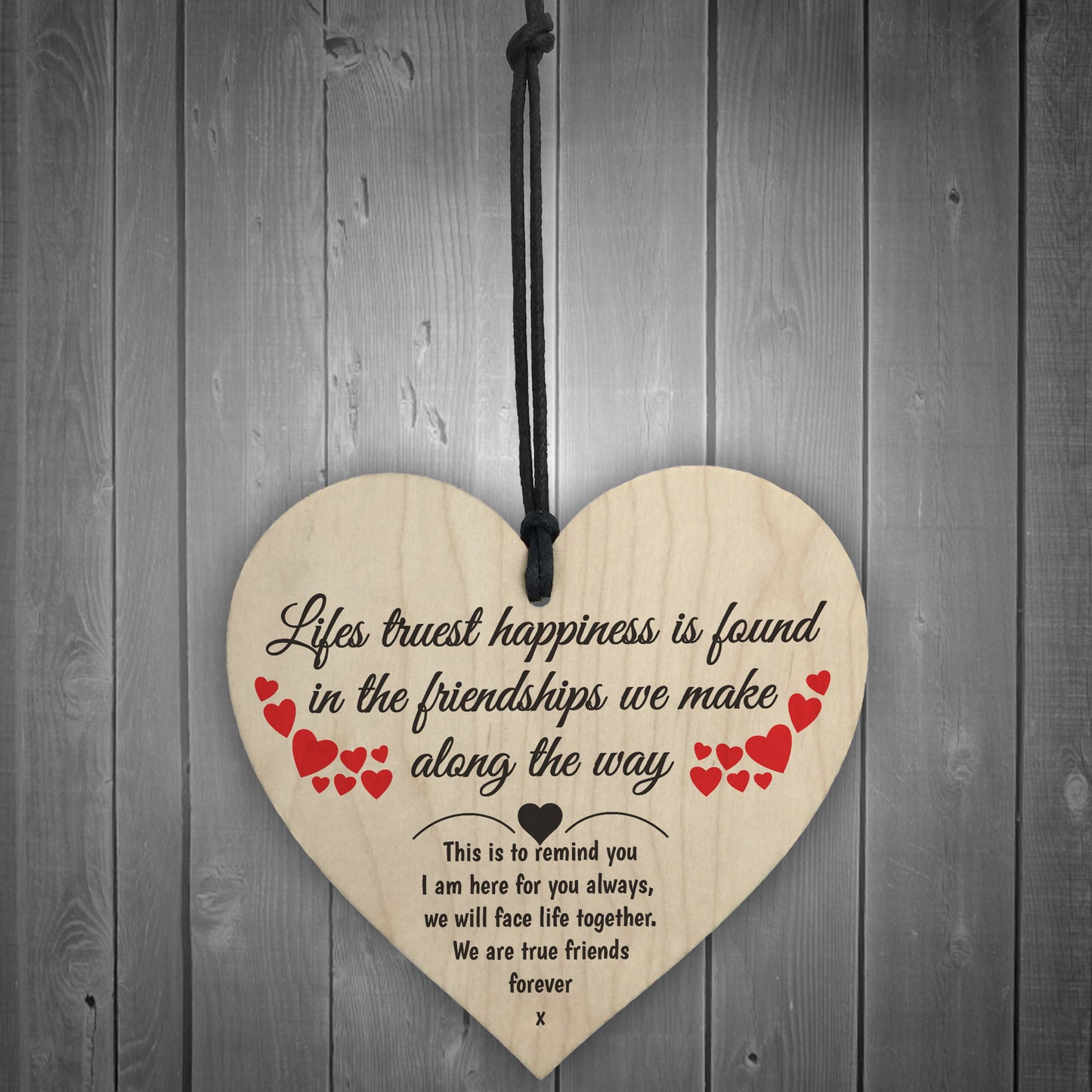 Friendship Lifes Truest Happiness Wooden Hanging Heart Gift