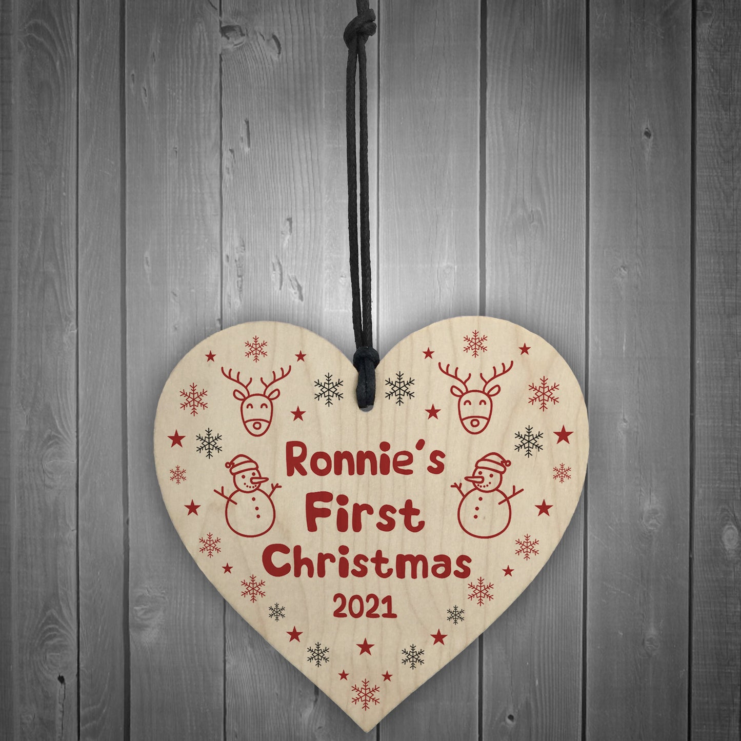 Cute Wooden Hanging Heart Christmas Tree Decoration Personalised