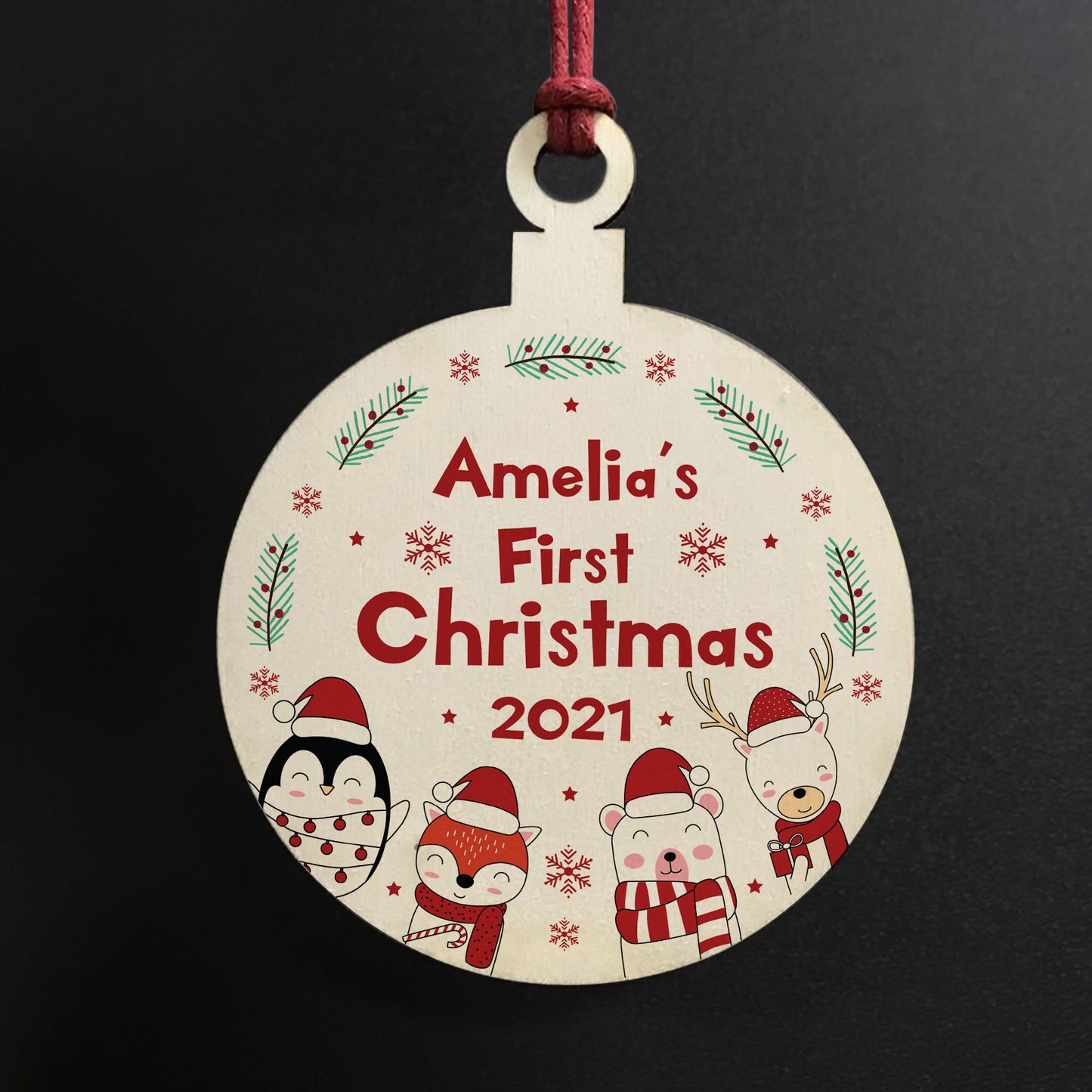 Baby First Christmas Personalised Wood Bauble 1st Christmas