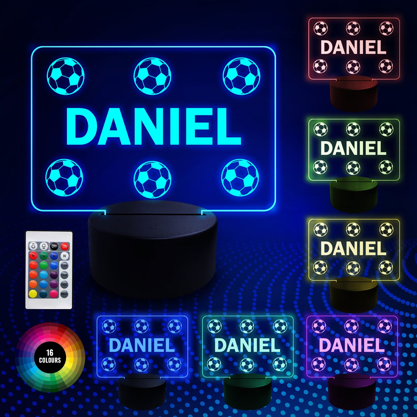 Football LED Colour Changing Plaque Boys Bedroom Decor Football
