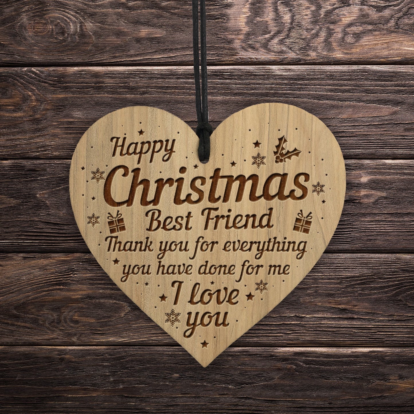 Christmas Gift For BEST FRIEND Engraved Wood Heart Friendship