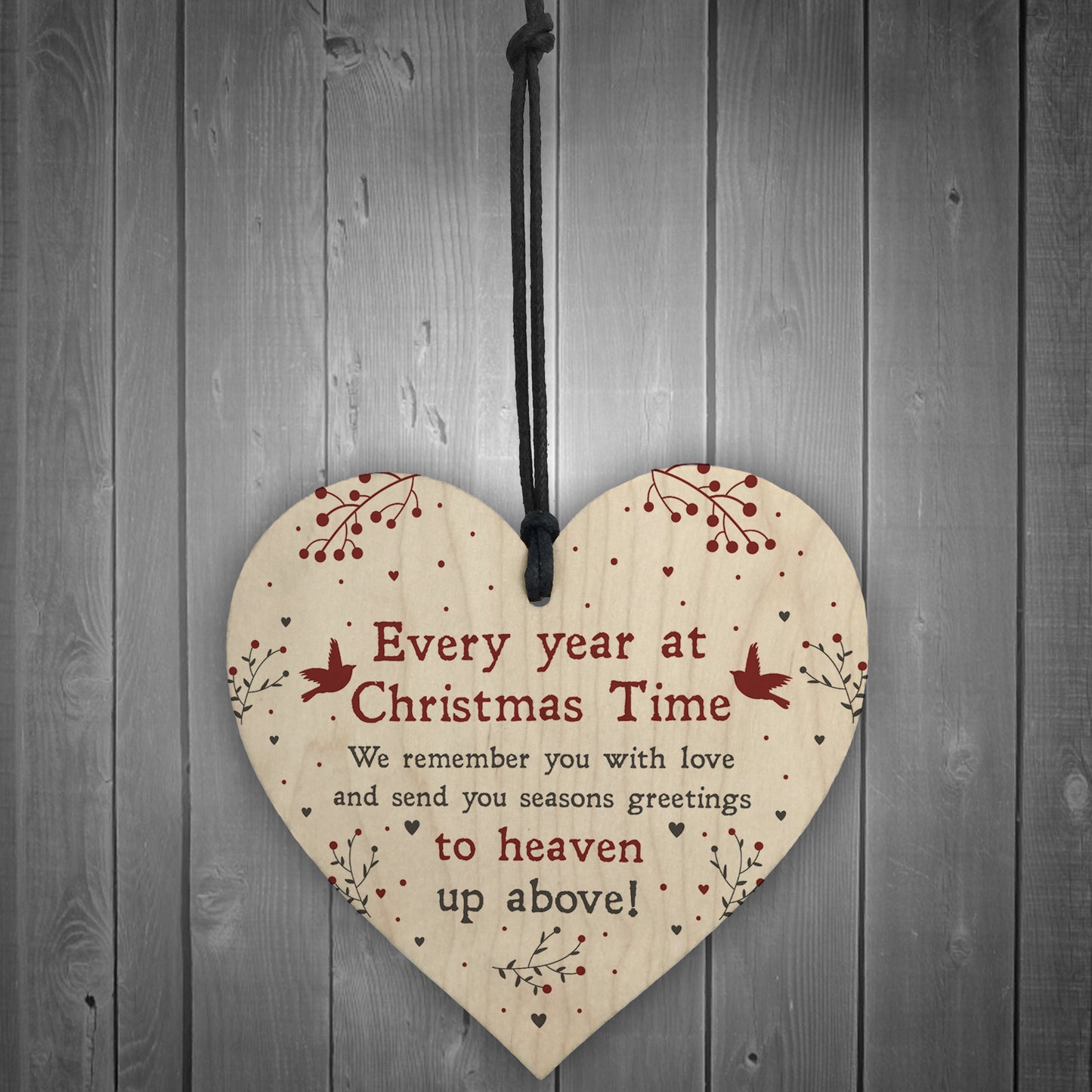 Christmas Memorial Bauble Hanging Wood Heart Memorial Sign