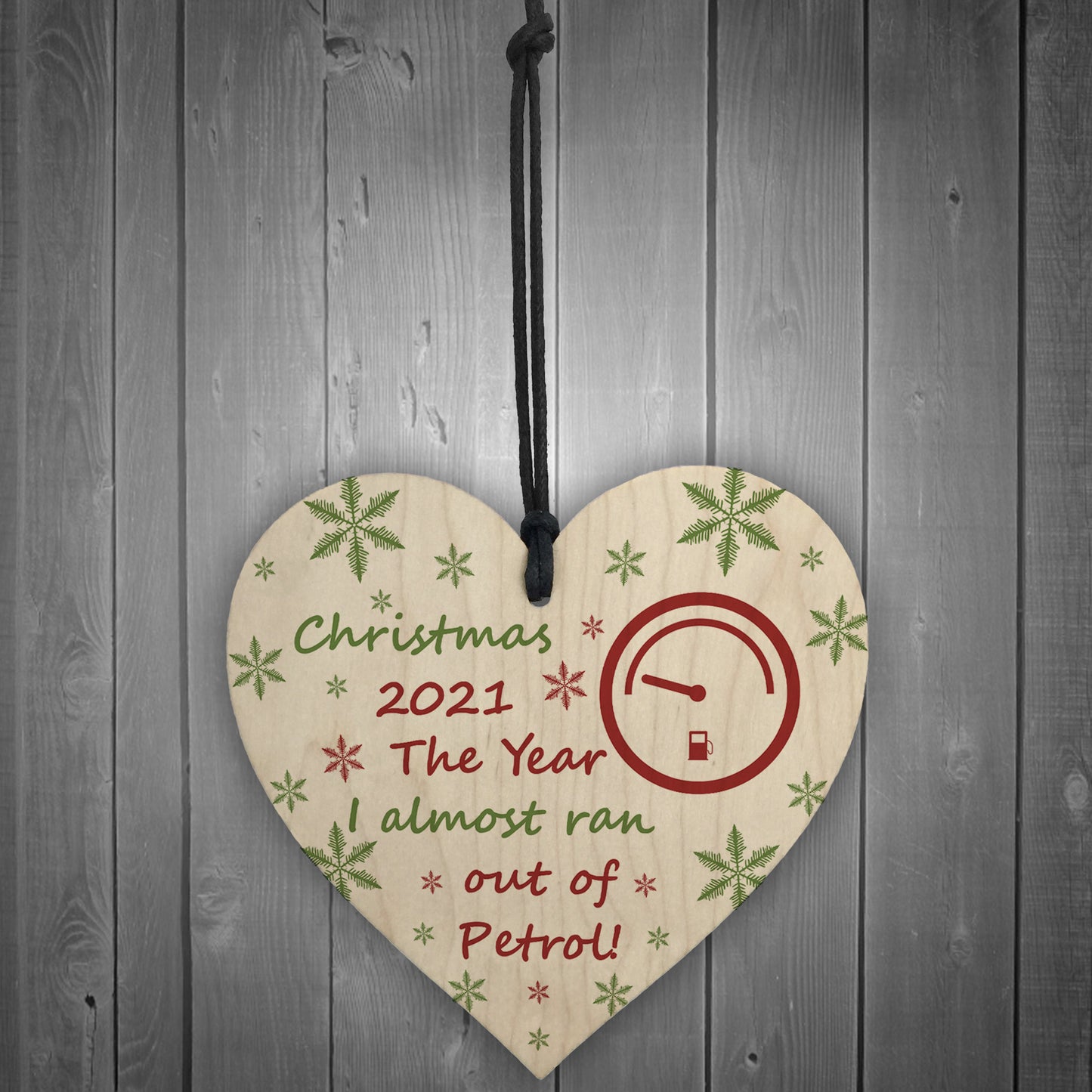 Christmas Year Of No Petrol Wood Heart Tree Decoration Gift