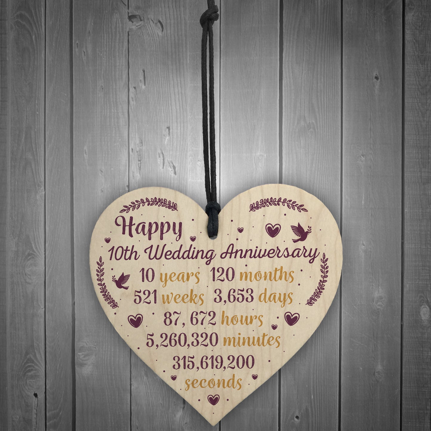 Handmade Wood Heart Plaque 10th Wedding Anniversary Gift For Her