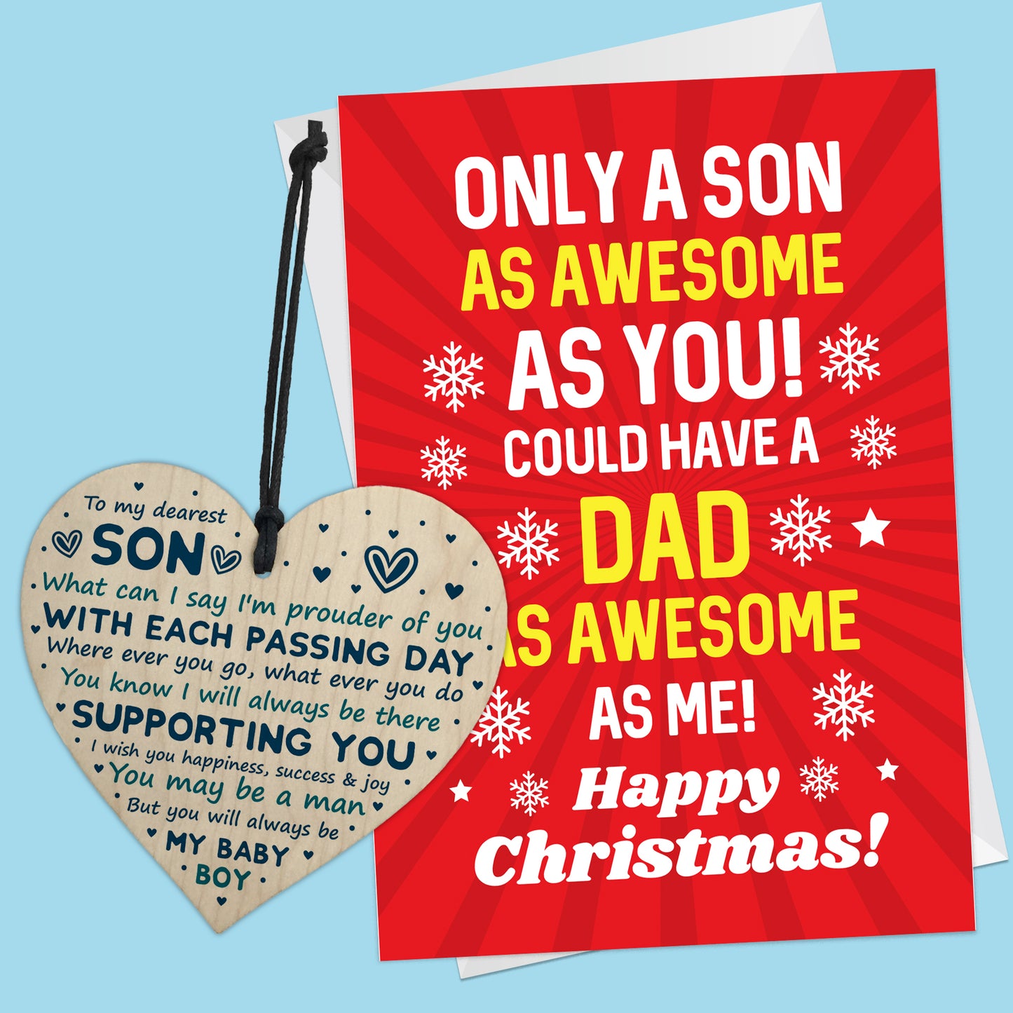 Christmas Card For Son Wooden Heart Gift From Mum and Dad