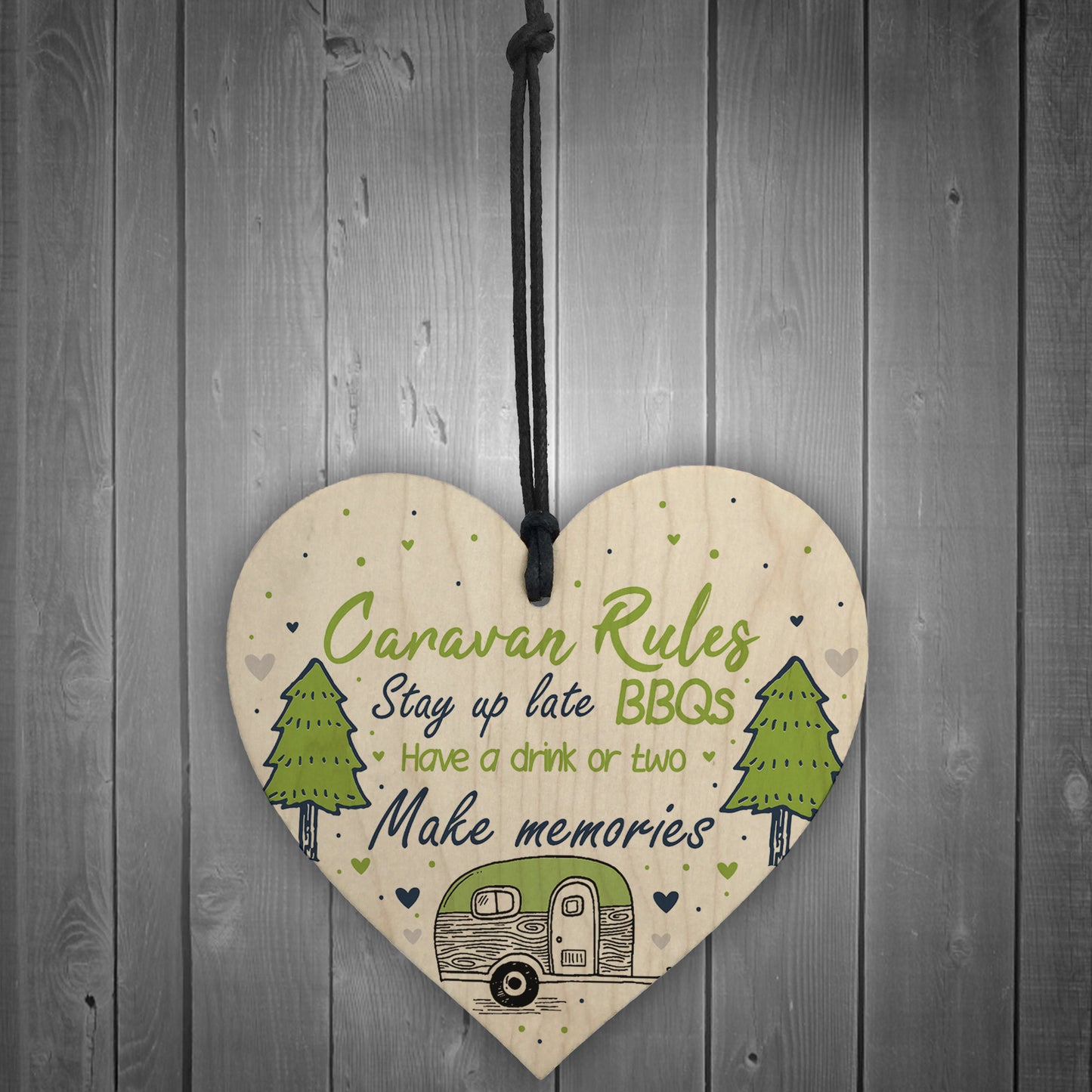 Caravan Rules Novelty Hanging Wooden Heart Caravan Sign Friend