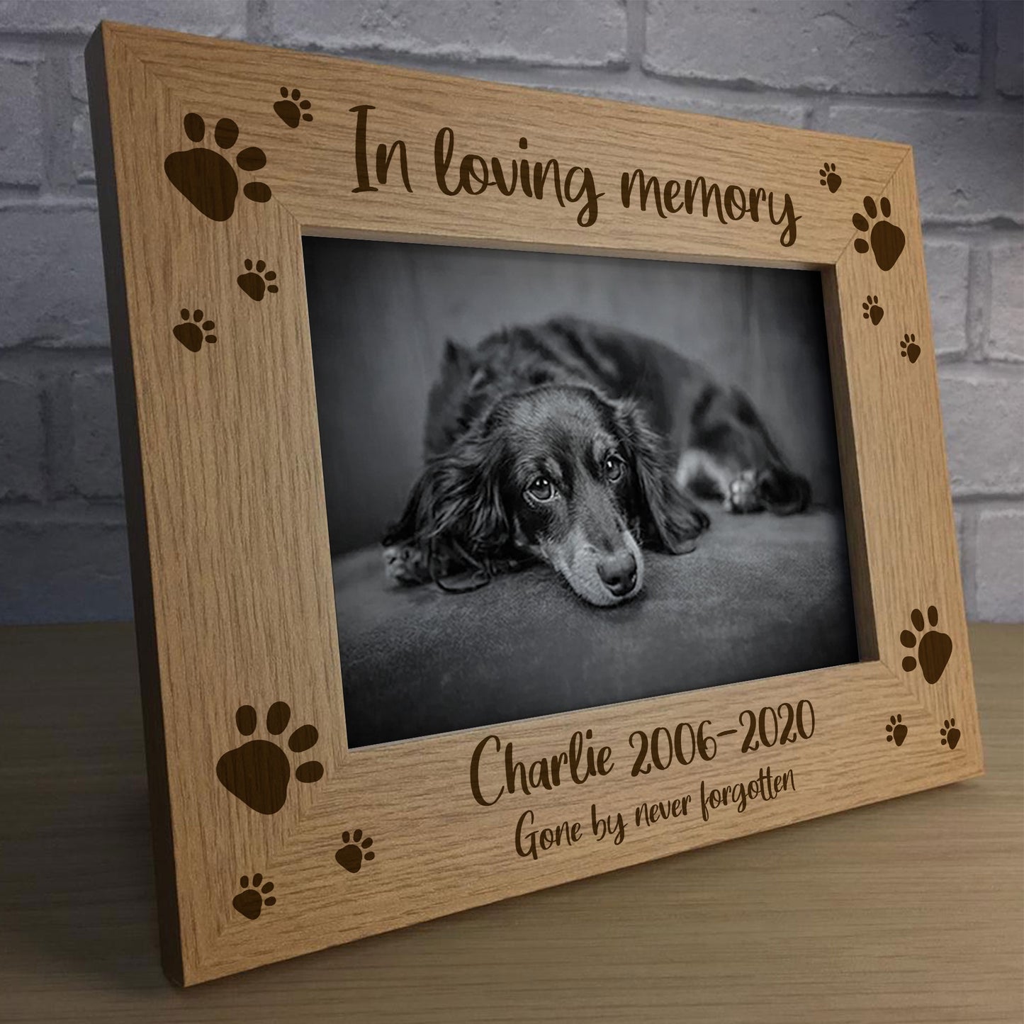 PERSONALISED Pet Memorial Photo Frame Wooden Puppy Dog Cat