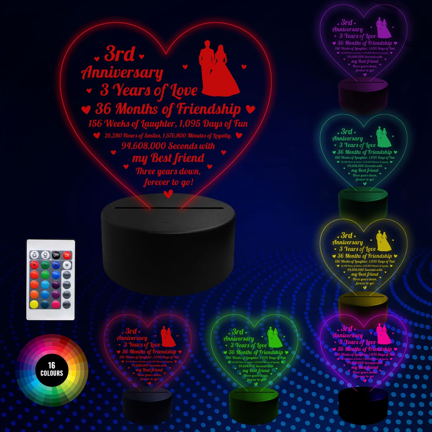 3rd Wedding Anniversary Gifts for Her Him 3D Lamp Light
