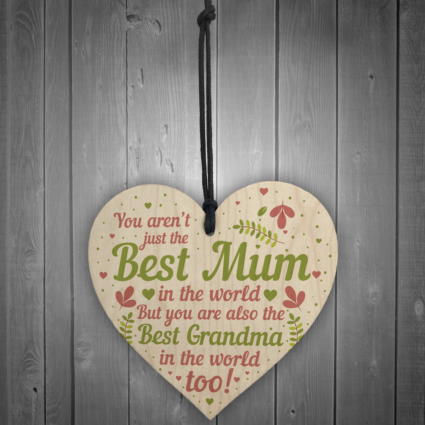 Cute Mother's Day Gift Card Wooden Heart Mum Gifts Best Grandma