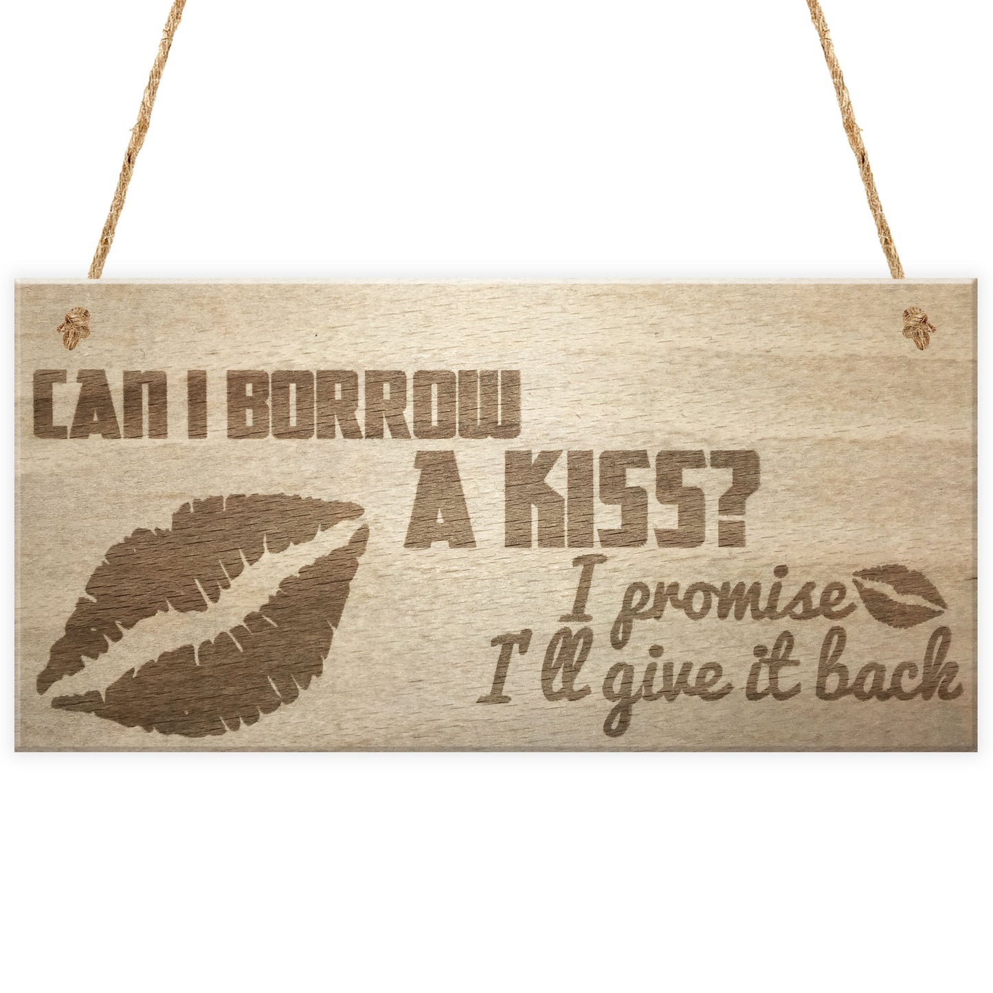 Can I Borrow A Kiss I'll Give It Back Hanging Wooden Plaque Sign