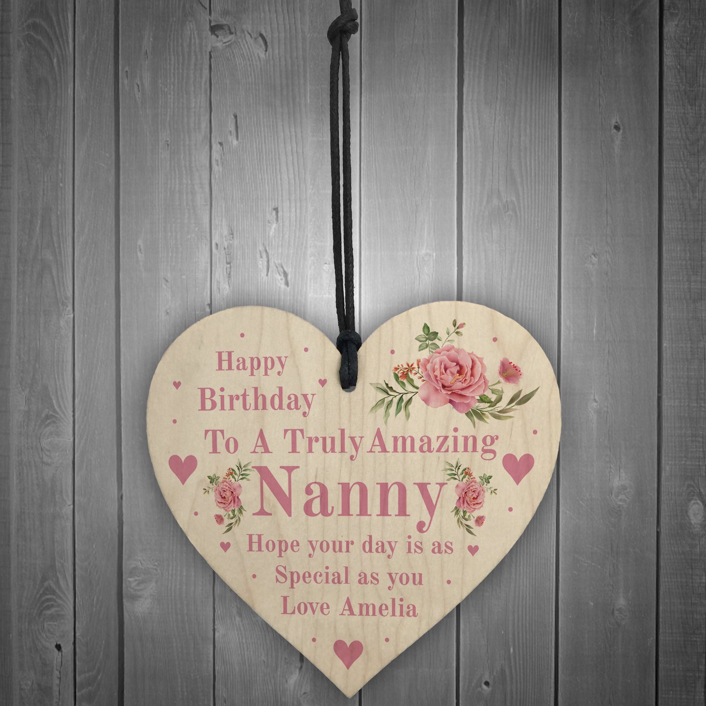 Novelty Happy Birthday Nanny Gifts Hanging Heart Personalised