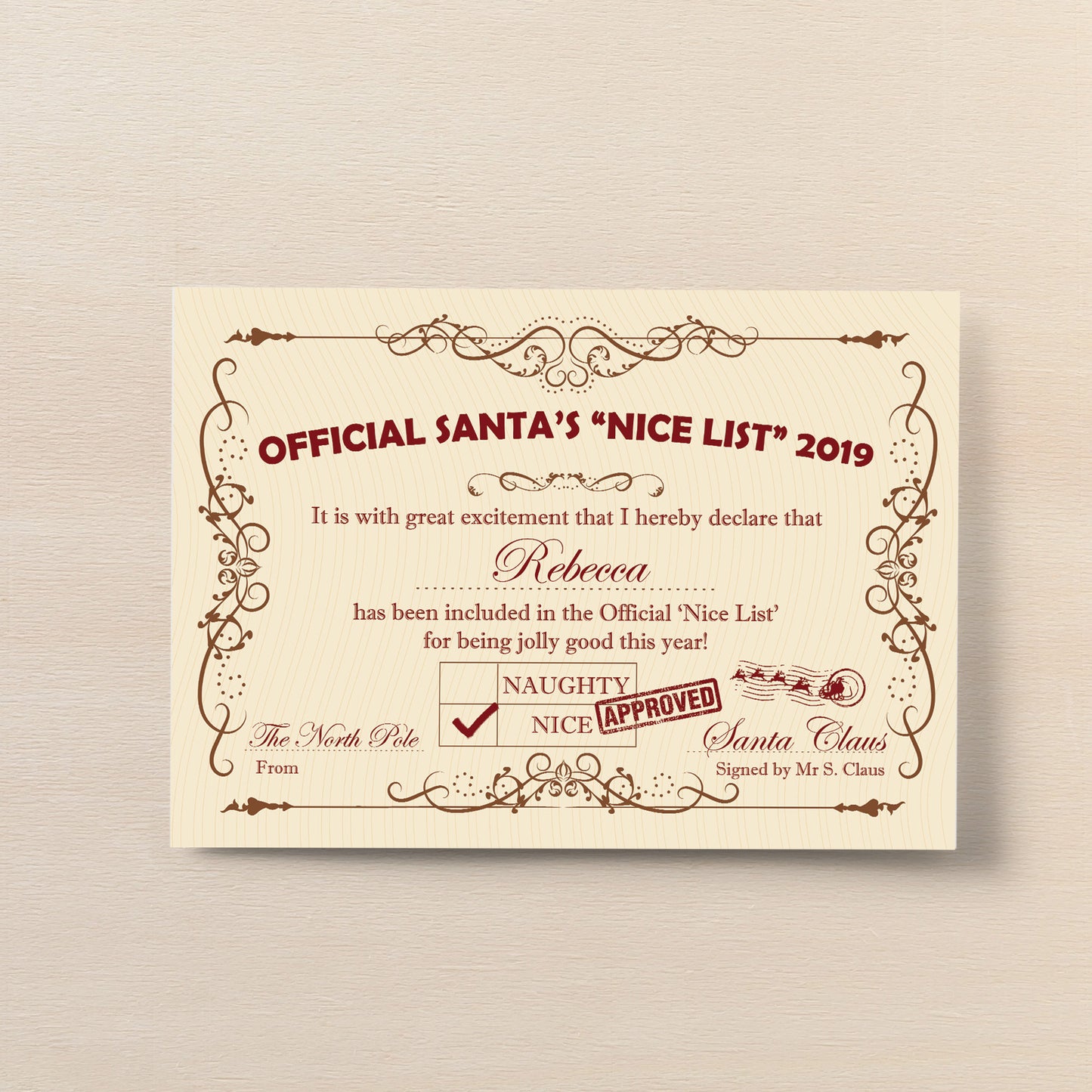 Personalised Letter from Santa Nice List Certificate Kid Gift