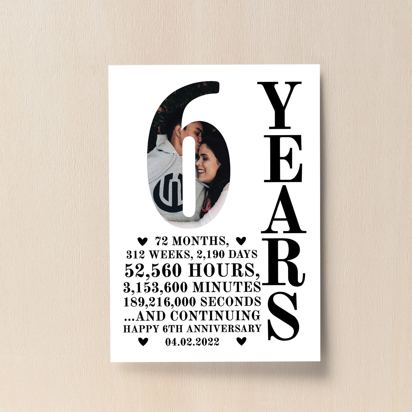 6th Anniversary Gift Print Personalised Photo Husband Wife