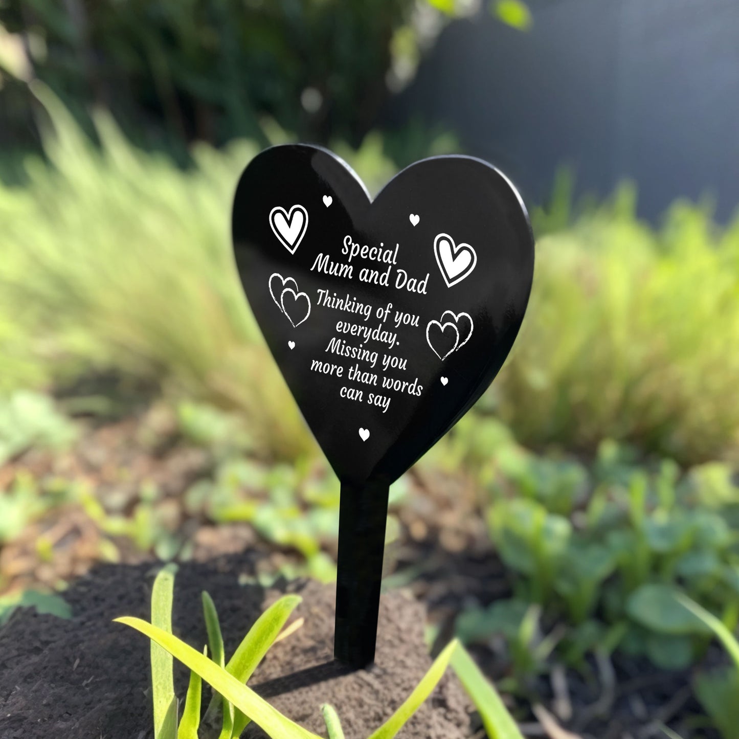 Mum And Dad Memorial Grave Marker Acrylic Heart Graveside Plaque