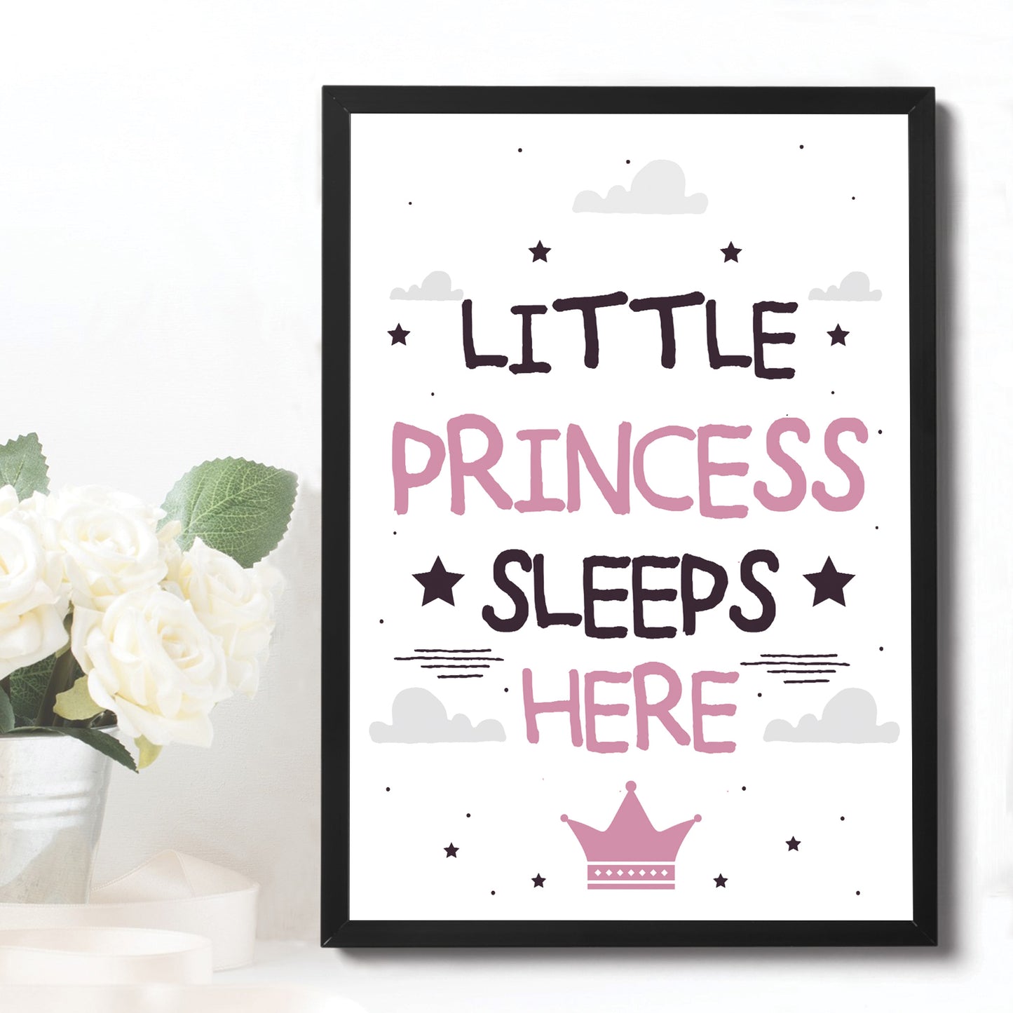 Girls Nursery Decoration Framed Print Princess Sleeps Here Gift