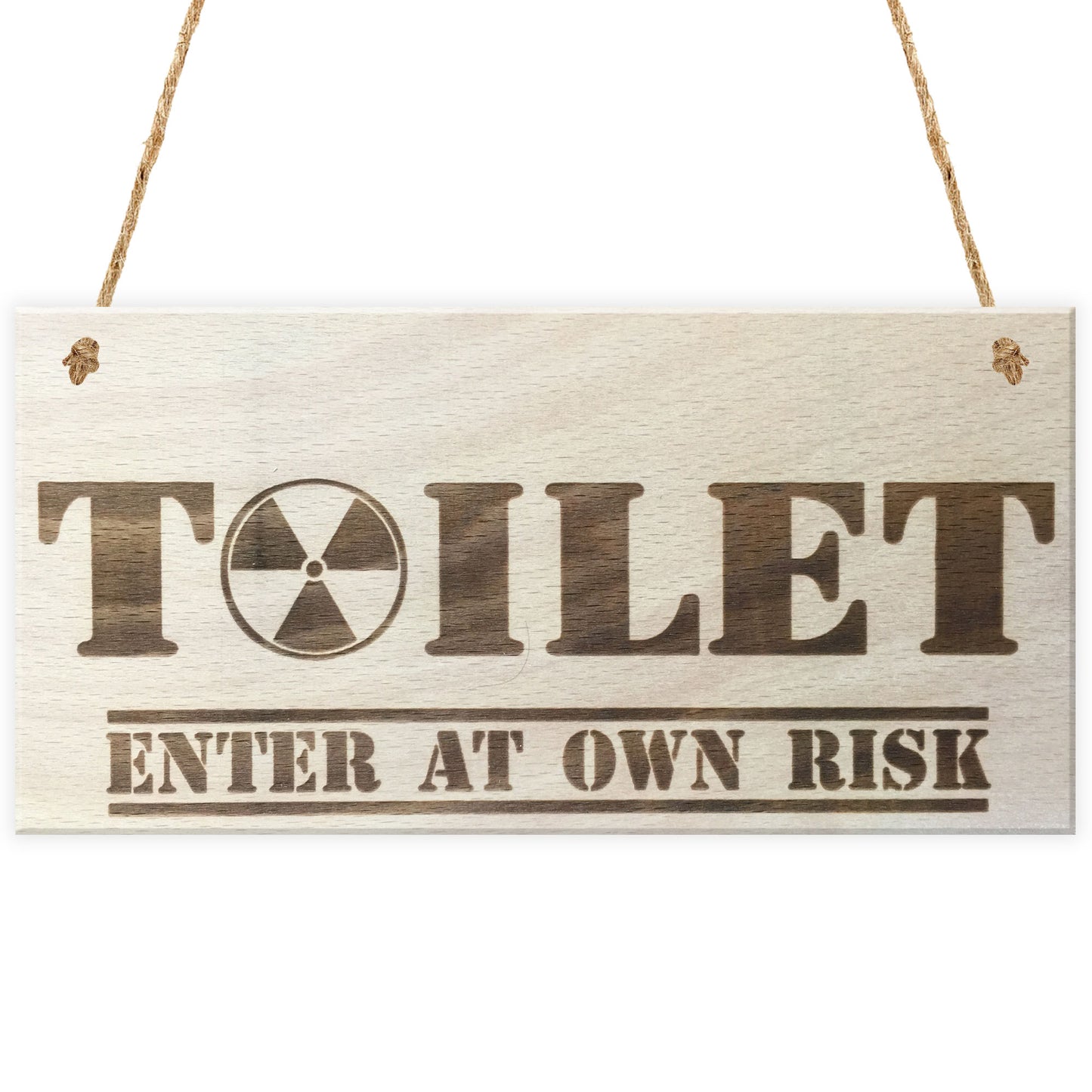 Toilet Enter At Own Risk Novelty Wooden Hanging Plaque Sign