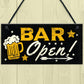 BAR OPEN Sign Beer Vodka Plaque Garden Shed Pub Man Cave Sign