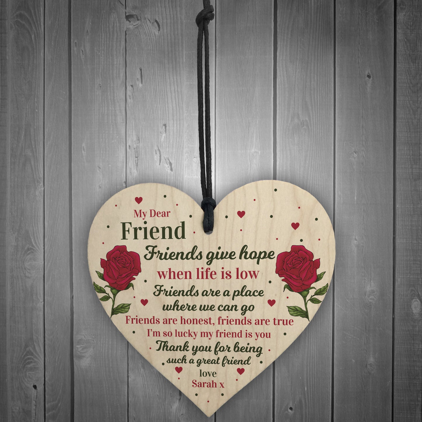 Thank You Friendship Gift Wood Heart Personalised Poem Birthday