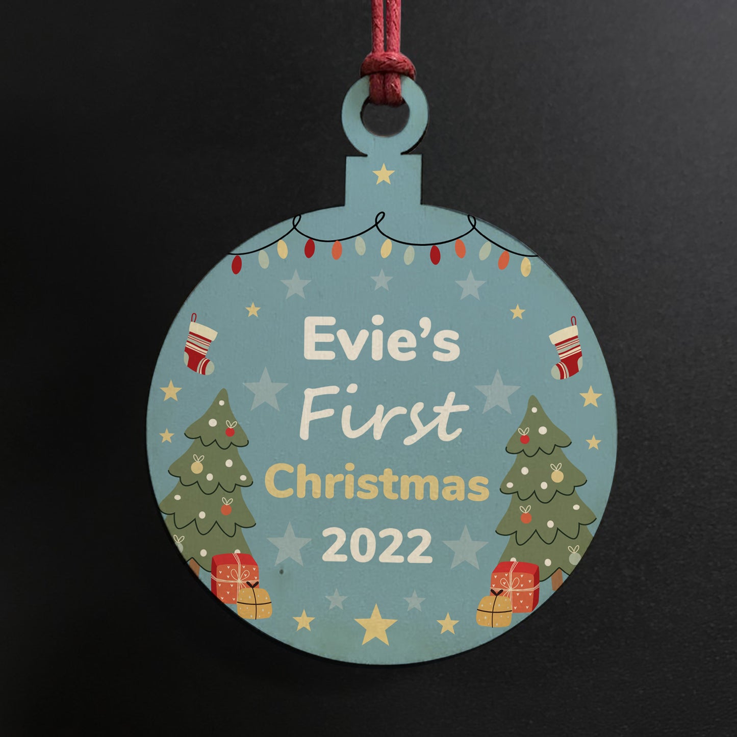 Personalised Babys First First Christmas Wood Bauble Tree