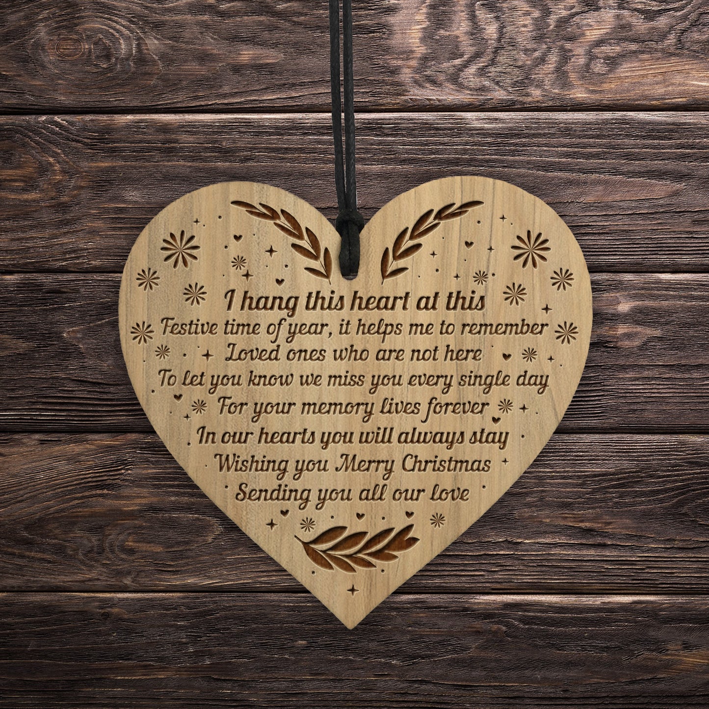 Beautiful Hanging Memorial Christmas Decoration Engraved Heart