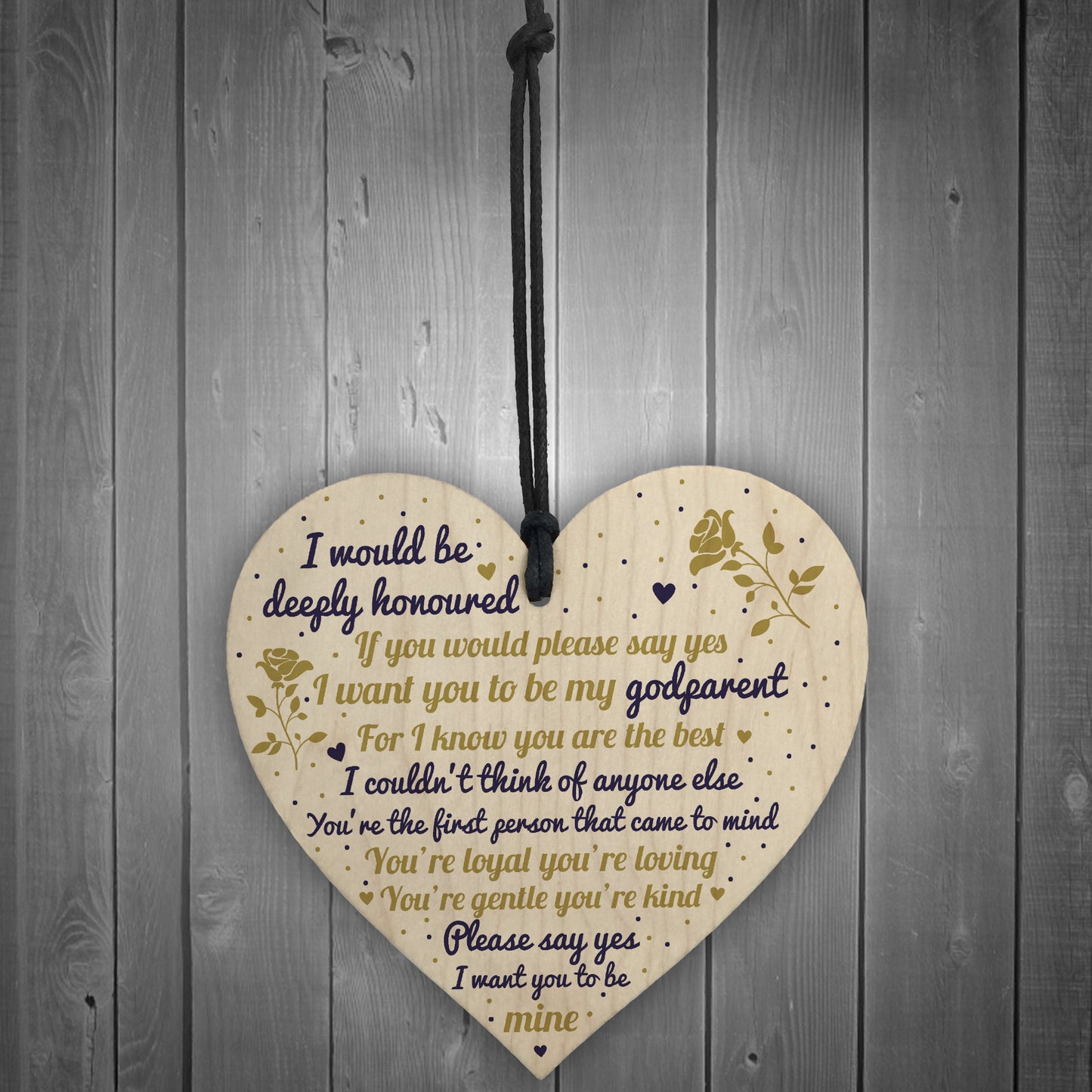 Godparent Wooden Heart Sign Keepsake Thank You Gift Christening