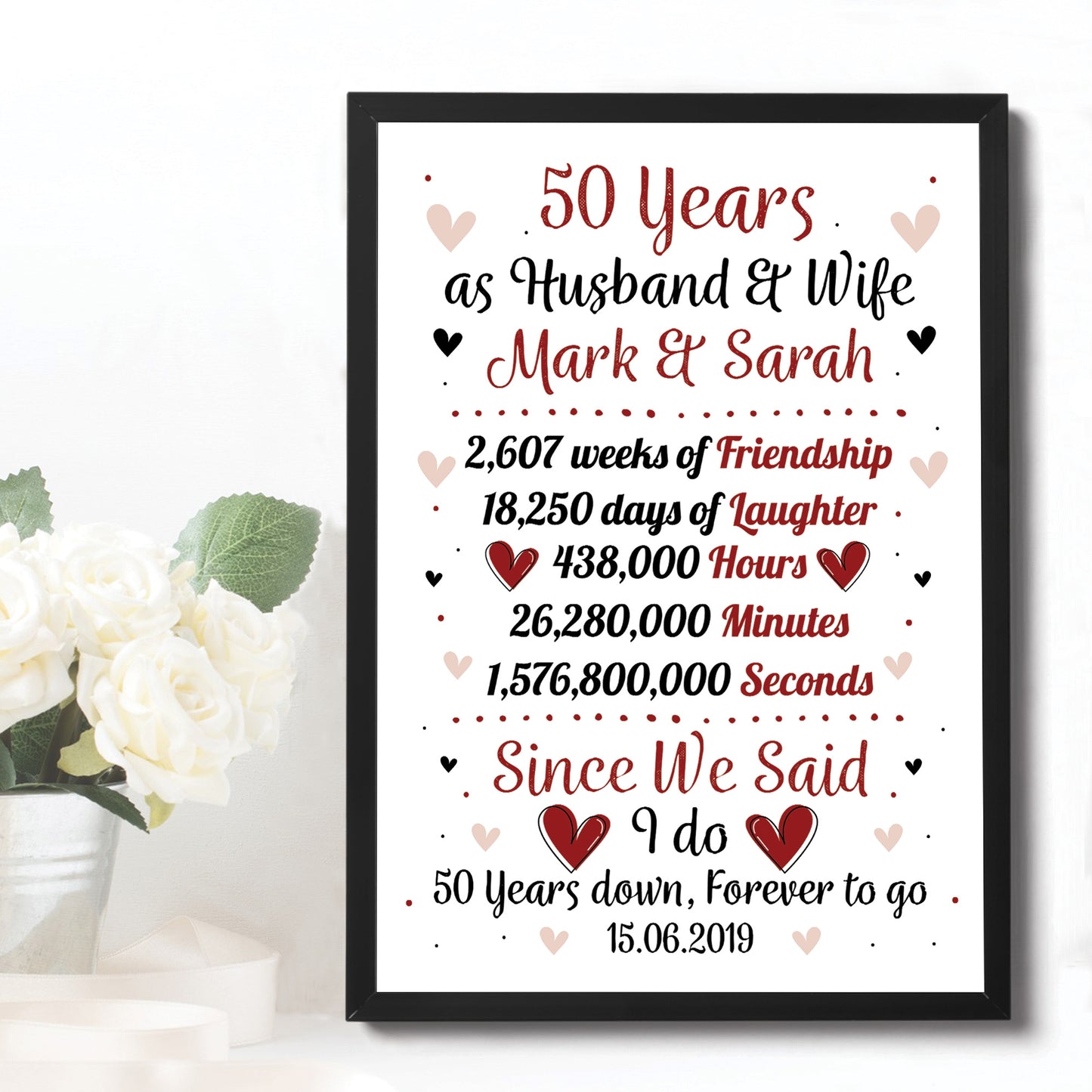 Personalised 50th Wedding Gift Framed Print 50th Anniversary