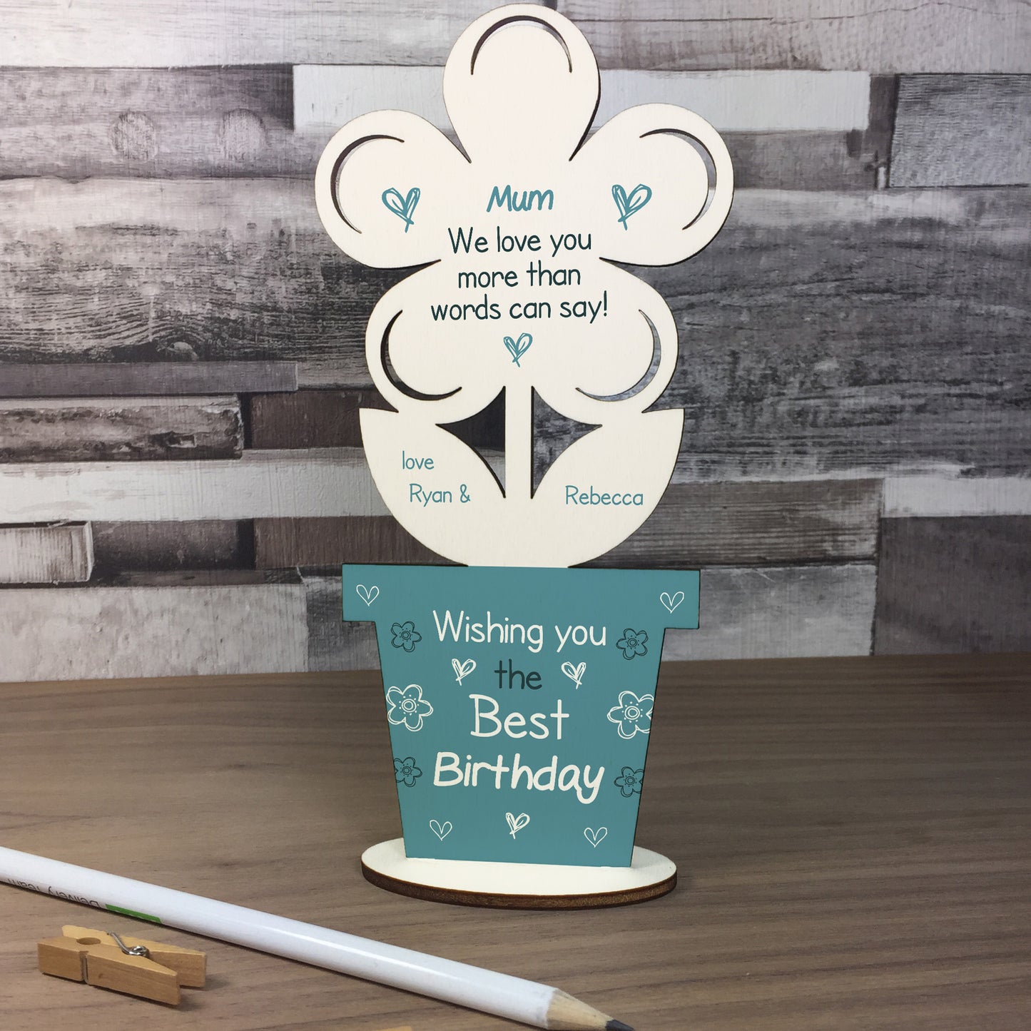 Novelty Birthday Gift For Mum Wooden Flower PERSONALISED