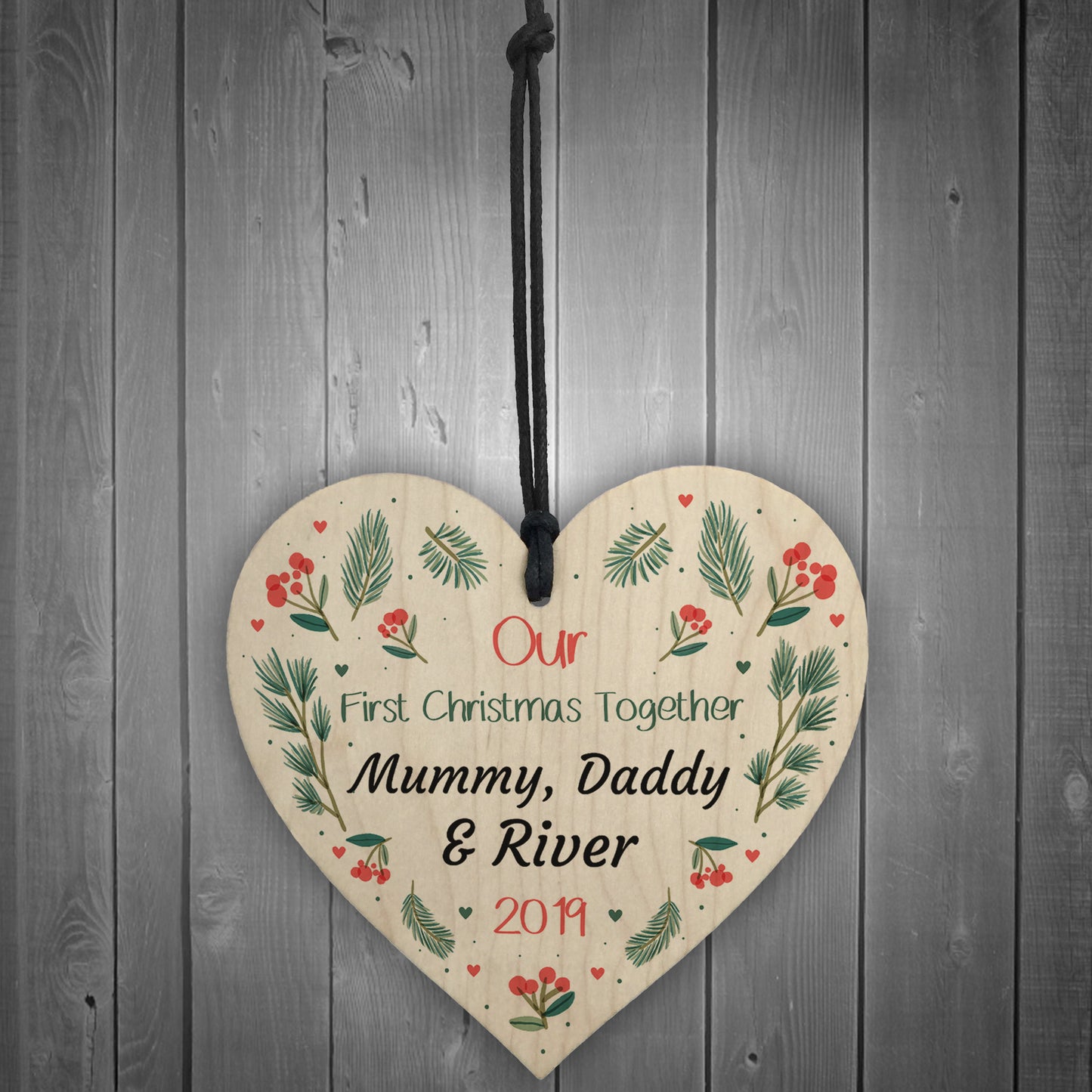 Our First Christmas Bauble Wooden Heart 1st Christmas Bauble