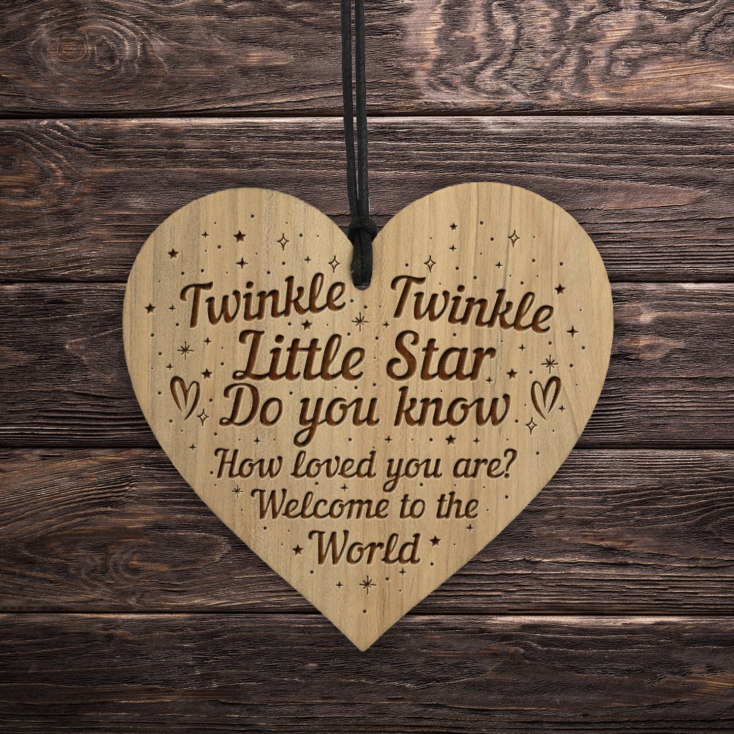 New Baby Gift Daughter Son Gift Wood Engraved Heart Nursery