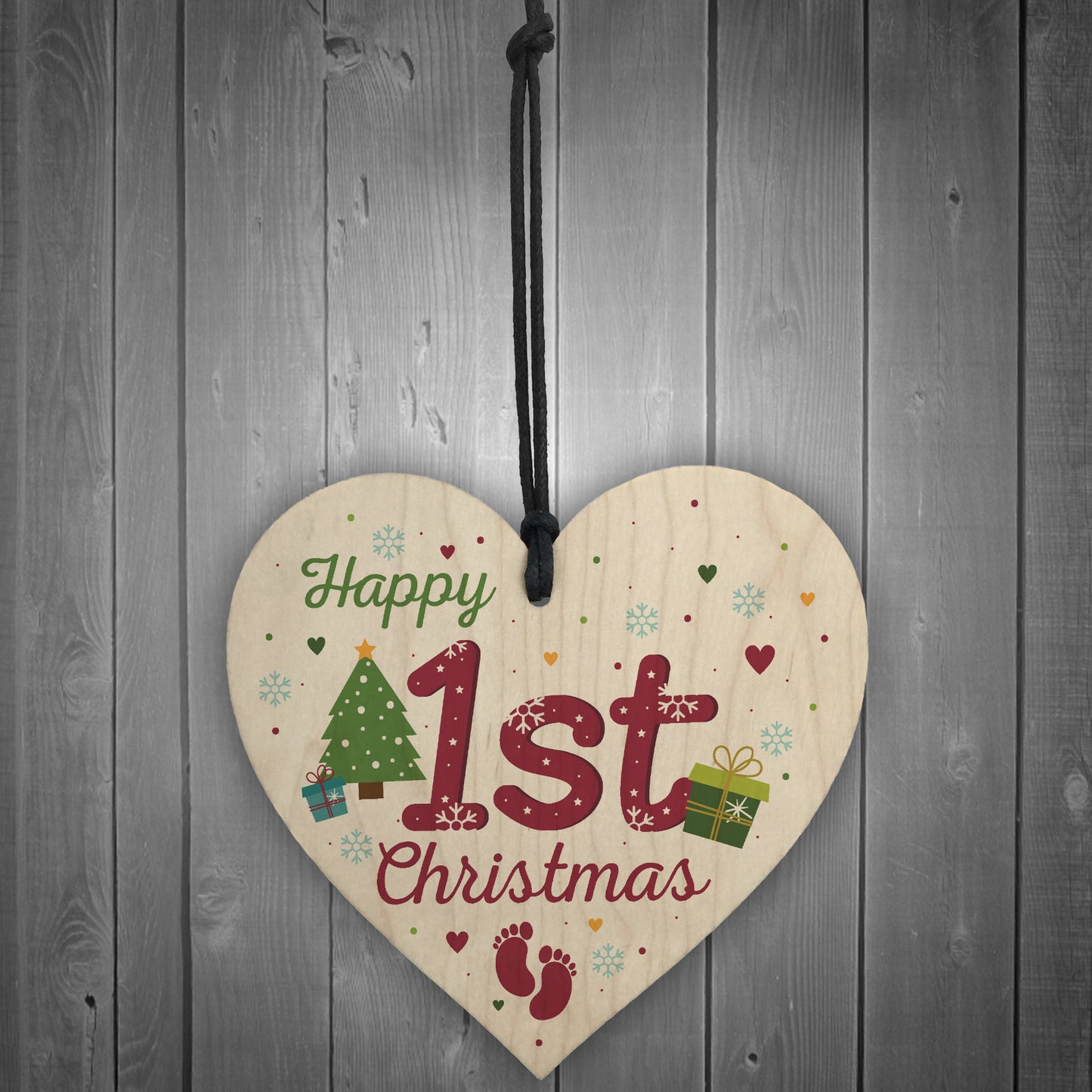 First 1st Christmas Baby Gift Bauble Handmade Wooden Heart Sign