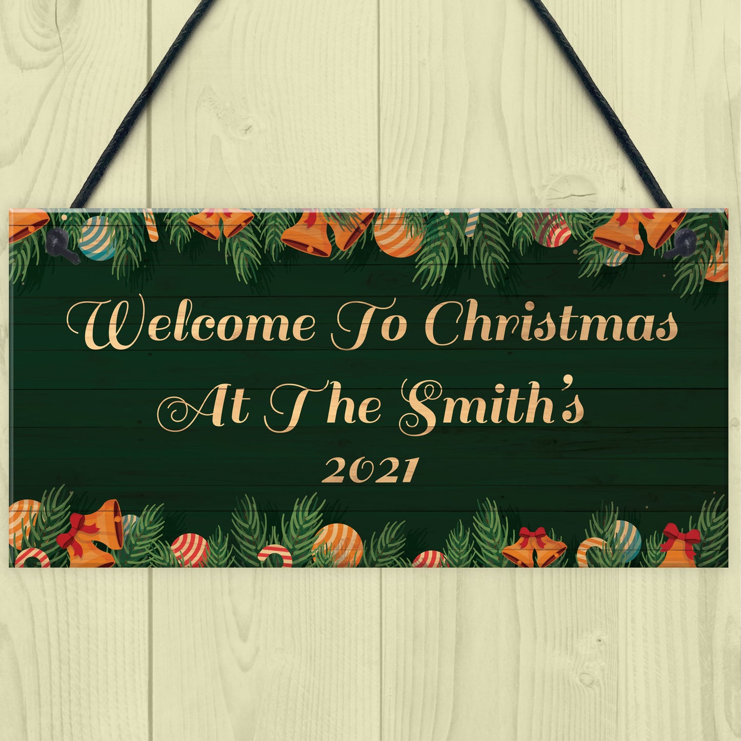 Personalised Welcome Christmas Sign Hanging Door Sign Family