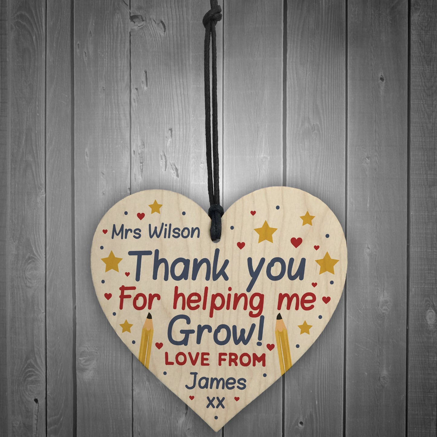 Personalised Thank You Teacher And Assistant Gift Wood Heart