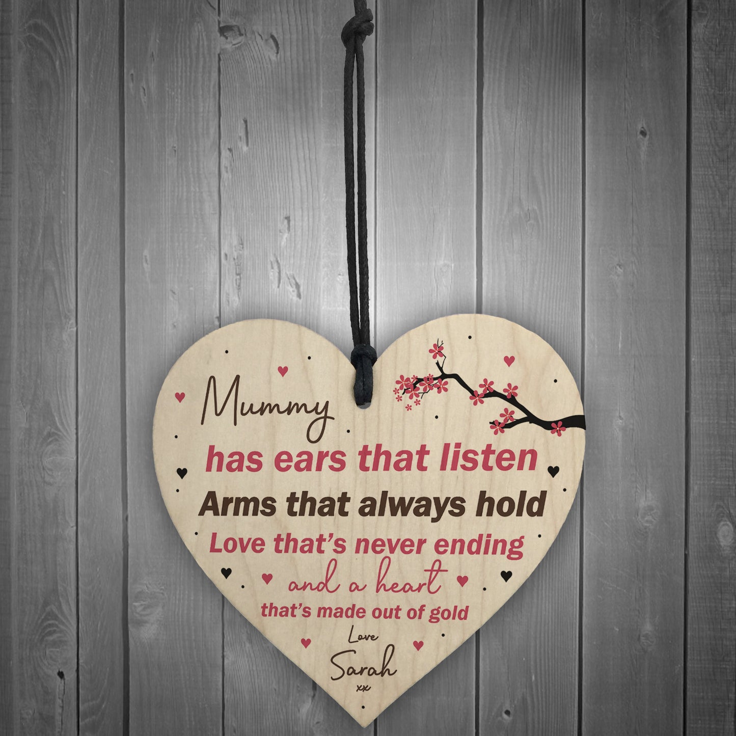 Birthday Christmas Wood Mummy Gift Hanging Heart Personalised