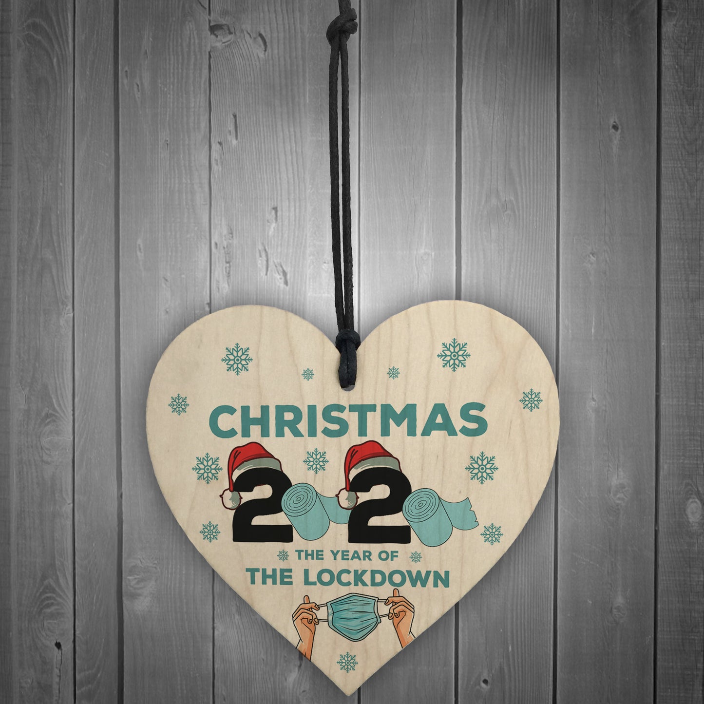 Lockdown Christmas Tree Hanging Decoration Wooden Heart